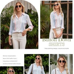 Women’s Long Sleeve Loose-fit Striped Button Down Dress Shirt
